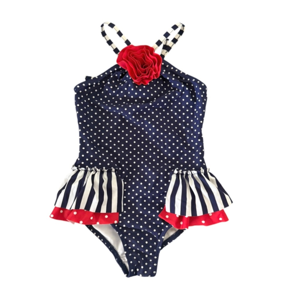 Love U Lots Red White Blue Ruffle Swimsuit 5